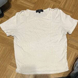 Vibe White Short Sleeve Shoulder Cut Out Tee